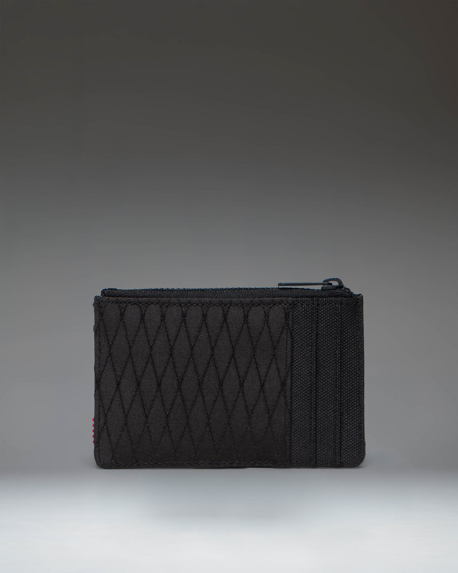Herschel Supply Co. Black Diamond/Black Oscar Cardholder shown from the side to display the slim profile and multiple card slots.