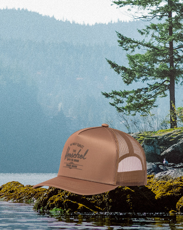 Herschel Supply Co. Whaler Tall Mesh Cap in Antique Bronze, showing a front view of the high-profile snapback hat.